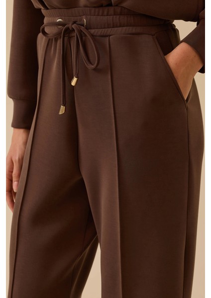 Kadın Elastik Bel Bağcıklı Şerit Detaylı Pantolon 0008 Kahverengi modelleri