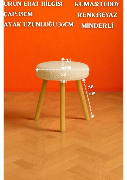 Chic Dekoratif Retro Peluş Puf – Yuvarlak Bench, Ahşap Ayaklı Makyaj & Salon Taburesi fiyatları