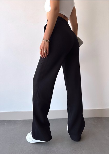 Kadın Siyah Içi Polarlı Kışlık Bağcıklı Yüksek Bel Bol Paça Eşofman Altı indirimleri