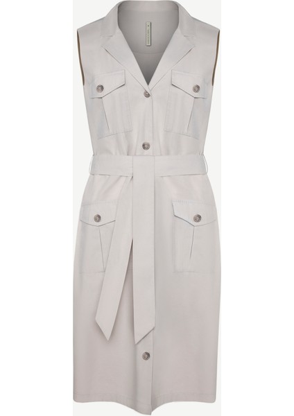 Cep Detaylı Kemerli Diz Üstü Elbise