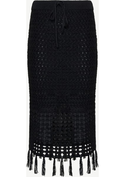 Püsküllü Dizaltı Triko Etek