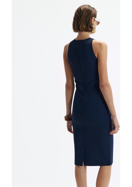 Bisiklet Yaka Kolsuz Triko Elbise