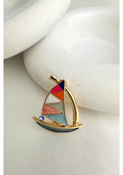 Altın Sarısı Renkli Yelkenli Tasarımlı Broş (4cm) modelleri