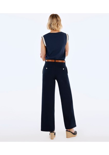 Kemer Detaylı Yüksek Bel Rahat Kalıp Pantolon