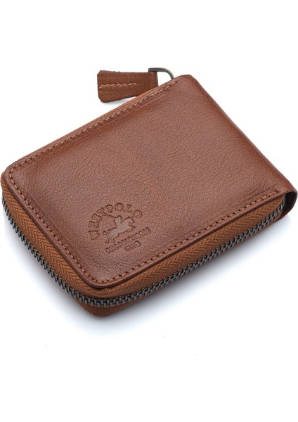 Hakiki Deri Kağıt Para ve Bol Şeffaf Kart Bölmeli, Fermuarlı Unisex Kartlık - Taba fiyatları