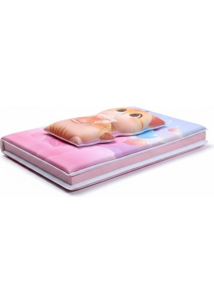 Puffy Kabartma Yüzey ( 14*20 Cm) 80 Yaprak Renkli Çizgili Hatıra Defteri ( Drinking Cat)