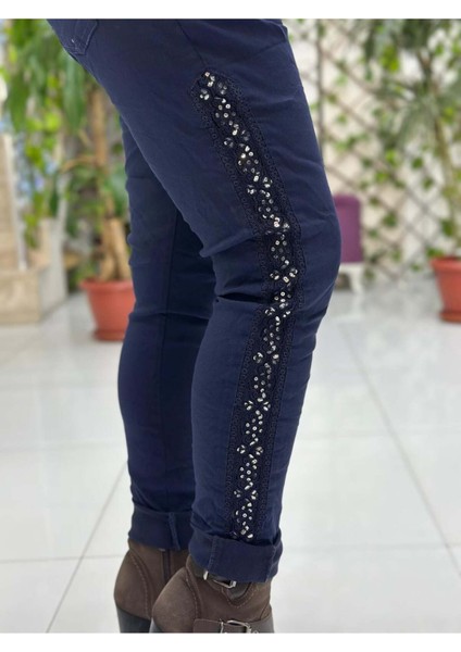 YG60008 İtalyan Yanlar Pulpayet Coton Pantolon Lacivert fiyatları