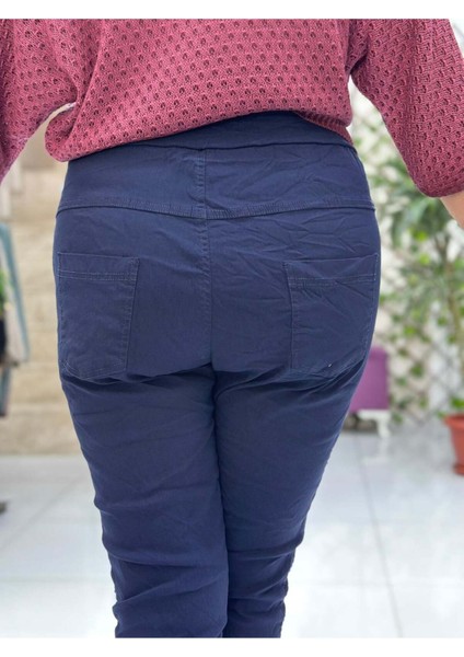 YG60008 İtalyan Yanlar Pulpayet Coton Pantolon Lacivert