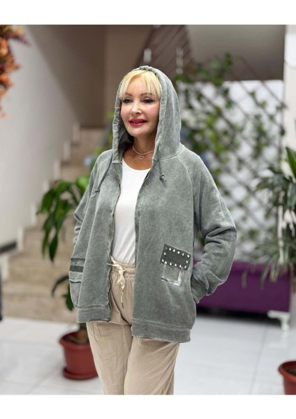 YG10969 Kapüşonlu Fermuarlı İtalyan Süet Ceket Yeşil fiyatları