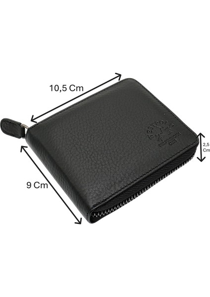 Lion Unisex Kağıt Para ve Bozuk Para Bölmeli Hakiki Deri Cüzdan Kartlık - Siyah