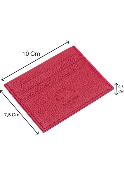 Hakiki Deri Slim Ince Unisex Kartlık - Kırmızı