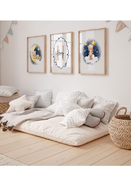 (Çerçevesiz)Teddy Bear Bebek Odası 3lü Poster Seti, Kişiselleştirilebilir 3lü Çerçevesiz Poster Seti modelleri