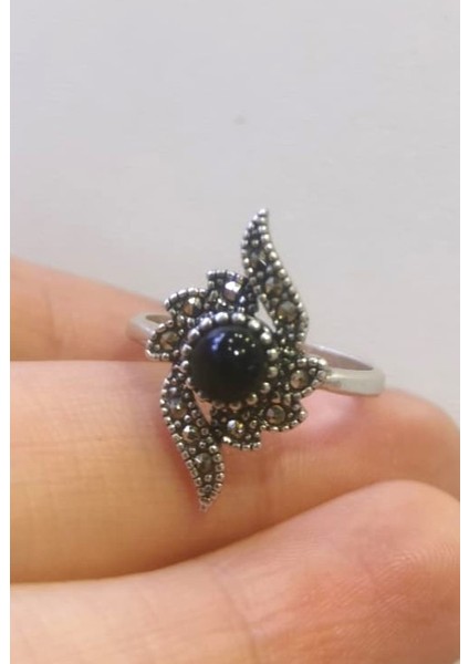 925 Ayar Kadın Gümüş Oltu Taşı Yüzük SY00059