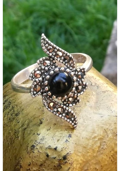 925 Ayar Kadın Gümüş Oltu Taşı Yüzük SY00059 fiyatları