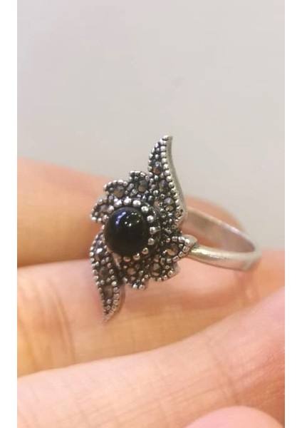 925 Ayar Kadın Gümüş Oltu Taşı Yüzük SY00059 modelleri