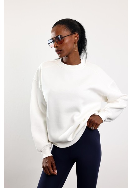Beyaz Parçalı Basic Sweatshirt 3408 modelleri