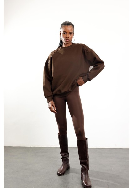 Kahverengi Parçalı Basic Sweatshirt 3408 fiyatları