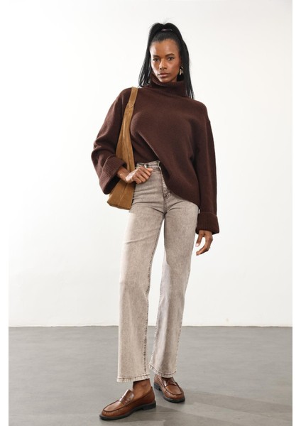 Yıkamalı Kahve Likralı Straight Jean RM1013