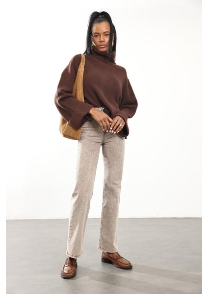 Yıkamalı Kahve Likralı Straight Jean RM1013 modelleri