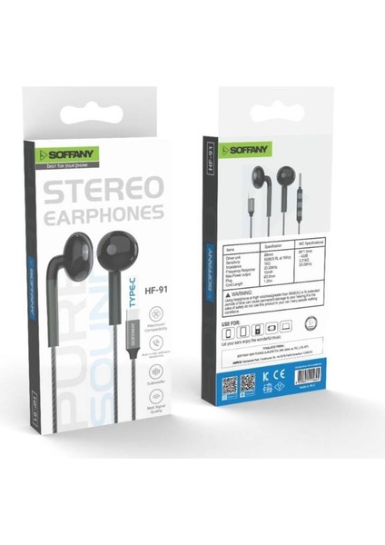 HF91-002 Type-C Girişli Kablolu Kulaklık Siyah fırsatları