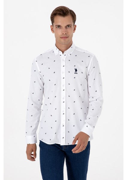 Erkek Beyaz Gömlek Desenli 50316561-VR013