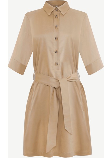 Düz Gömlek Yaka 3/4 Kol Elbise