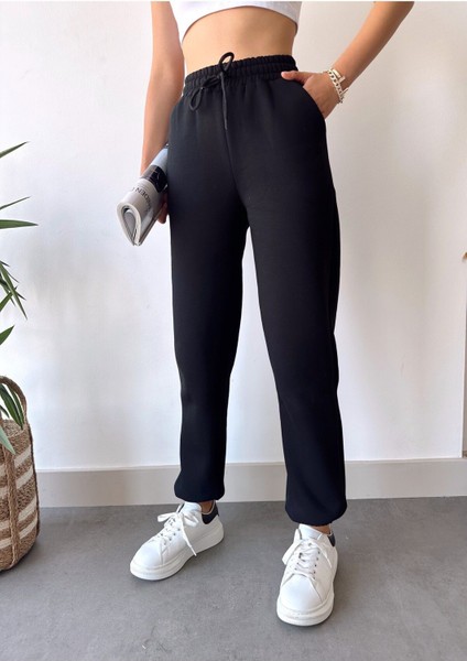 Kadın Siyah Kışlık Kalın Içi Polarlı Yüksek Bel Paçası Lastikli Basic Jogger Eşofman Altı modelleri