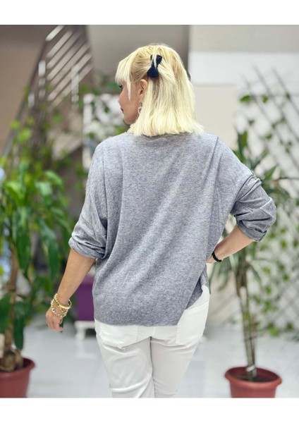 YG5810 Baskılı İtalyan Triko Bluz Gri