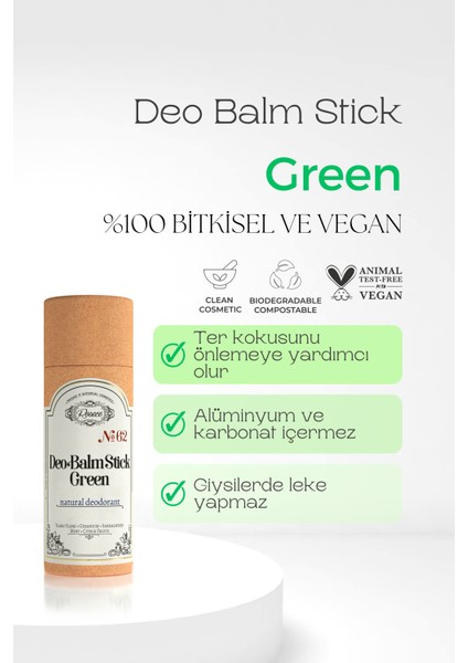 Deo Balm Stick Green | Doğal Koltuk Altı Deodorant Roll On Vegan | Unisex 60 ml