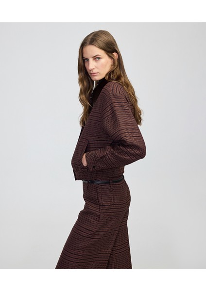 Kontrast Yaka Ekose Desen Ceket IW6250005094074 fırsatları
