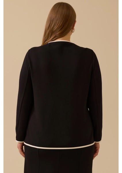 Kadın Büyük Beden Biye Detaylı Düğmeli Hırka 4009 Siyah fırsatları