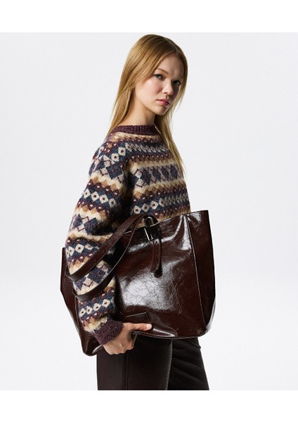 DERİ GÖRÜNÜMLÜ DOKULU TOTE ÇANTA TW6250052074035 fiyatları