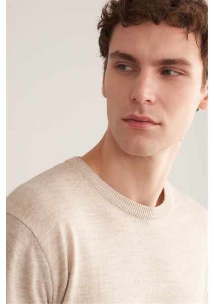 3175 Erkek Bisiklet Yaka Triko Basic Bej modelleri