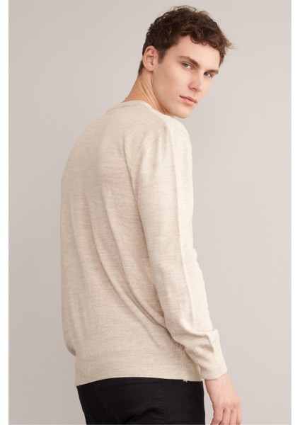 3175 Erkek Bisiklet Yaka Triko Basic Bej fırsatları