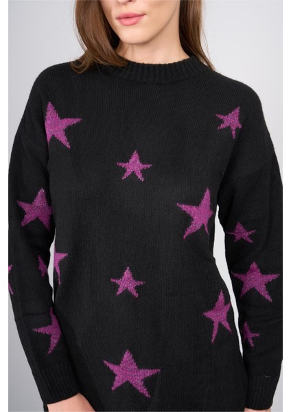 Çetinkaya Fithit 2321 Kadın Bisiklet Yaka Akrilik Simli Jakarlı Triko Kazak Siyah modelleri