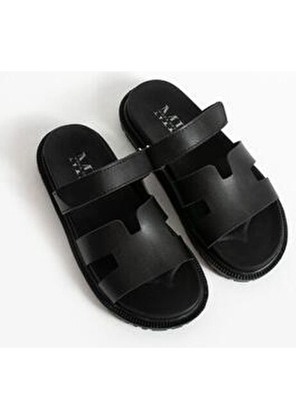 Cırtlı Anatomik Kadın Terlik Pu Deri Rahat Taban Düz Topuklu