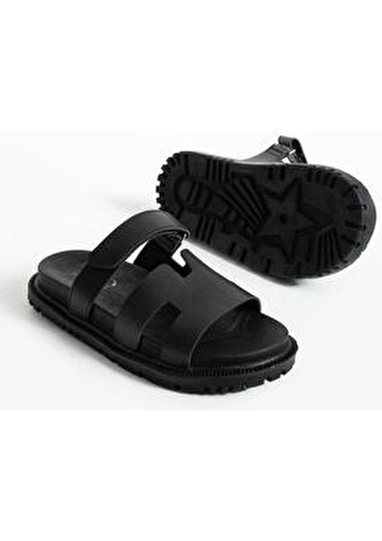 Cırtlı Anatomik Kadın Terlik Pu Deri Rahat Taban Düz Topuklu