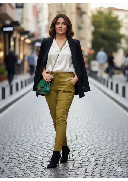 AY17011 Likralı Coton Pantolon Yağyeşili