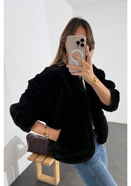 Siyah Kadife Kapitone Bomber Ceket indirimleri