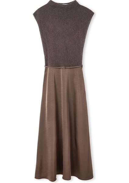 Ince Kuşaklı Kumaş Mix Elbise IW6250002216014 fırsatları