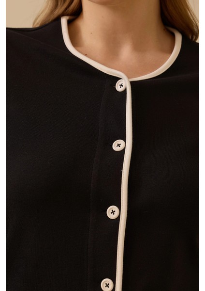 Kadın Büyük Beden Biye Detaylı Düğmeli Hırka 4009 Siyah modelleri