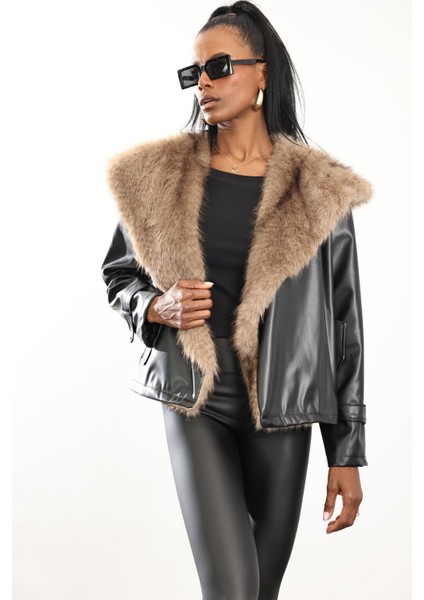 Siyah Kürk Yakalı Deri Ceket modelleri