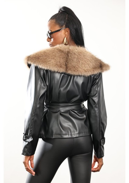 Siyah Kürk Yakalı Deri Ceket indirimleri