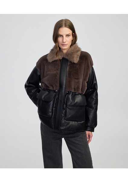 Suni Kürk Mix Ayarlanabilir Bel Şişme Mont IW6250012206001