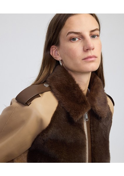 Suni Kürk Mix Colorblock Mont IW6250012078027 fiyatları
