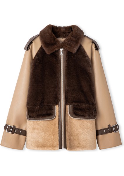 Suni Kürk Mix Colorblock Mont IW6250012078027 indirimleri