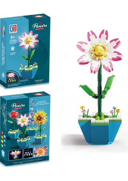 Saksılı Renkli Işıklı Blok Çiçek - Papatya 161 Parça