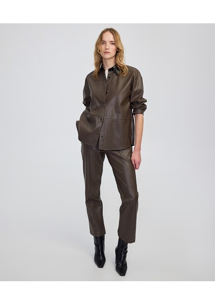 Deri Görünümlü Straight Fit Pantolon IW6250003223074
