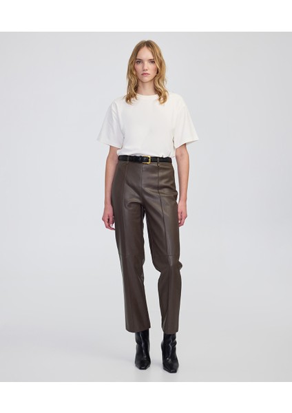 Deri Görünümlü Straight Fit Pantolon IW6250003223074 fiyatları