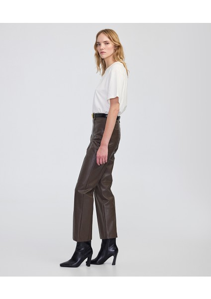 Deri Görünümlü Straight Fit Pantolon IW6250003223074 modelleri